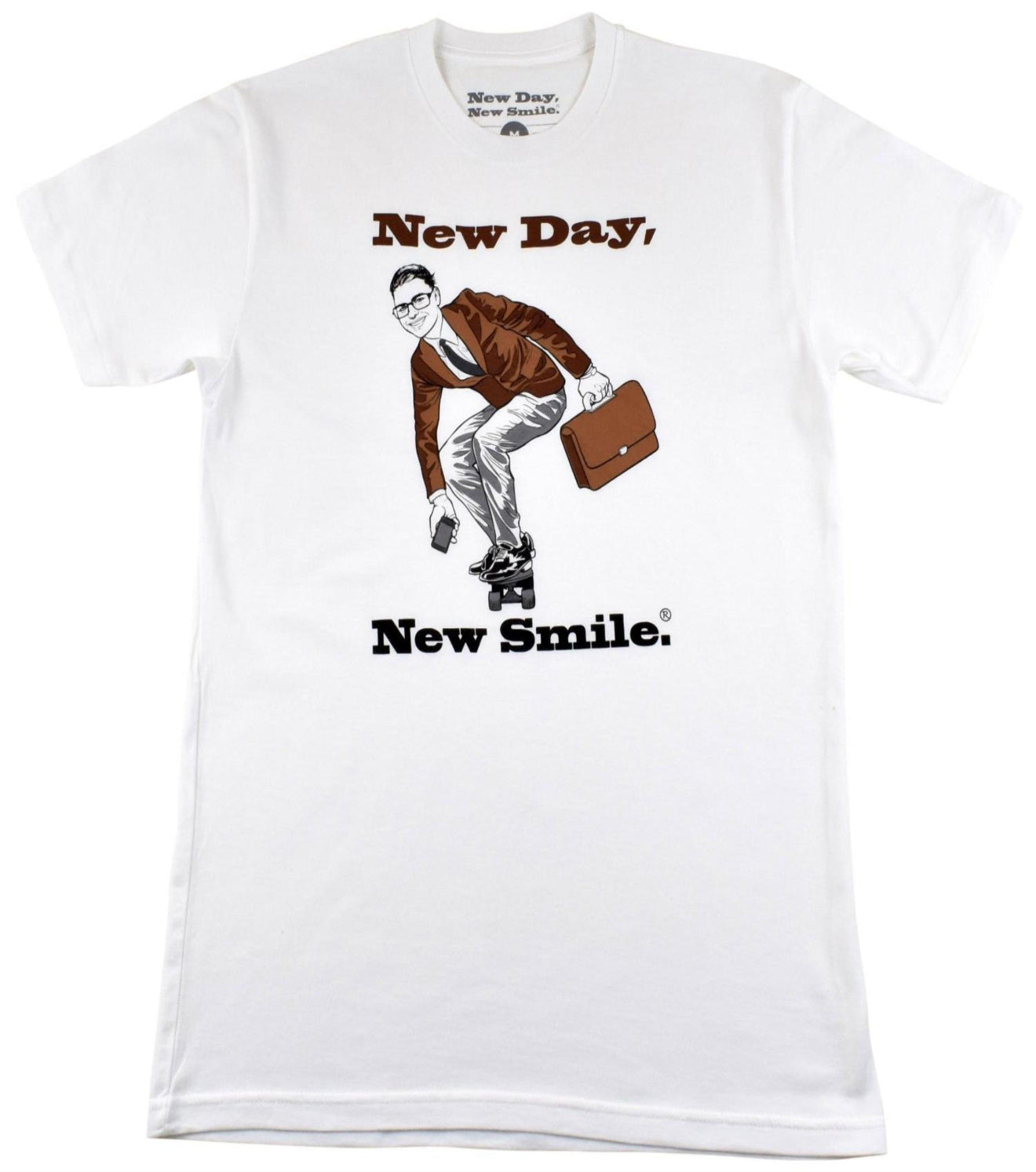 New Day New Smile Men's Businessman On Skateboard T-Shirt available at NewDayNewSmile.come Sofa Holding The Family Photo Men's Tee | available at NewDayNewSmile.com|