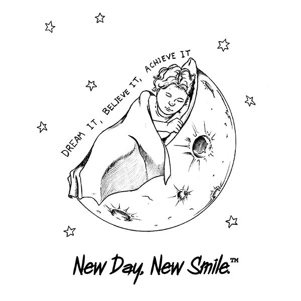 New Day New Smile Dream It Believe It Achieve It with Child Sleeping on the Moon Wrapped in a Blanket Kid's T-Shirt available at NewDayNewSmile.com