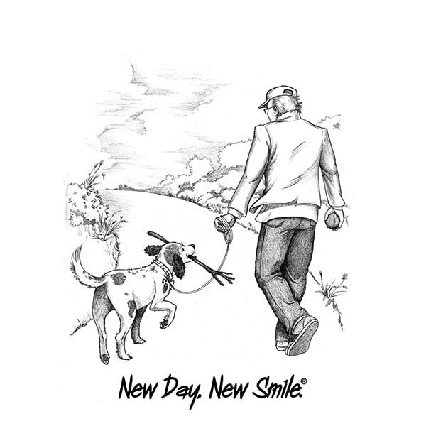 New Day New Smile Man And Dog Walking In The Park Together T-Shirt | available at NewDayNewSmile.com