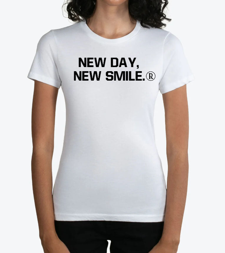 New Day New Smile Women's WHITE Tee available at NewDayNewSmile.com