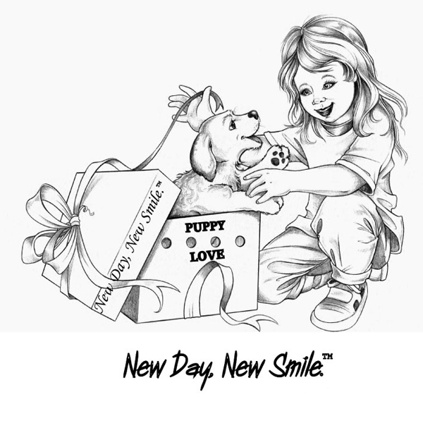 New Day New Smile Little Girl Surprise with a Puppy in a Gift Box T-Shirt available at NewDayNewSmile.com